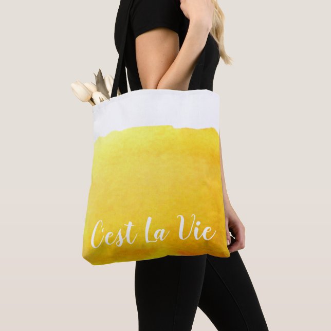 Tote Bag Aquarelle jaune C'est La Vie Citation française ch (De près)