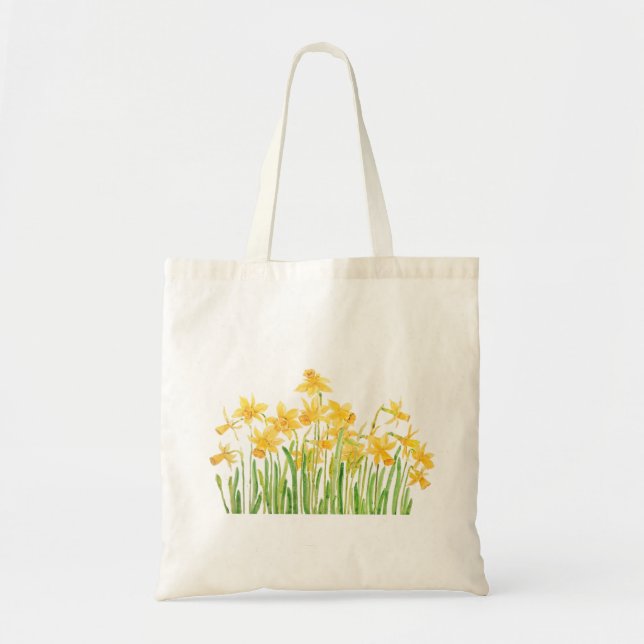 Tote Bag aquarelle jaune champ jonquilles (Devant)