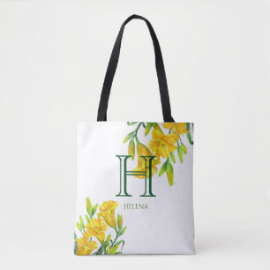 Tote Bag Aquarelle Jaune Lys Jaune Monogramme Floral