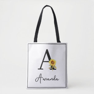 Tote Bag Aquarelle Jaune Personnalisé Nom Monogramme Tourne