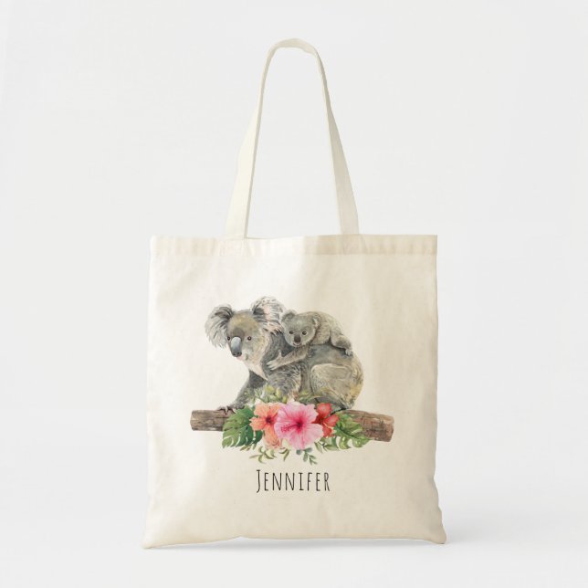 Tote Bag Aquarelle Koala Oears mignonne maman & bébé (Devant)