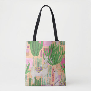 Tote Bag Aquarelle lamas, cactus : motif sans couture.