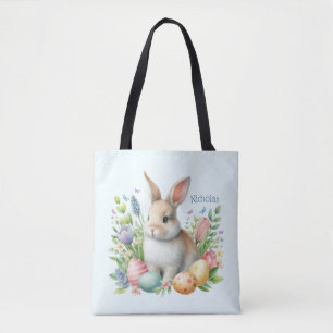 Tote Bag Aquarelle Lapin de Pâques Personnalisé