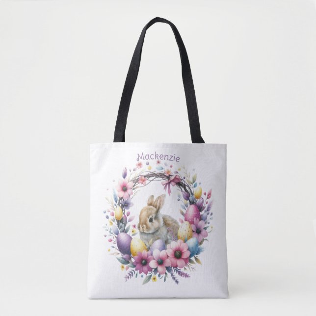 Tote Bag Aquarelle Lapin de Pâques Personnalisé (Devant)