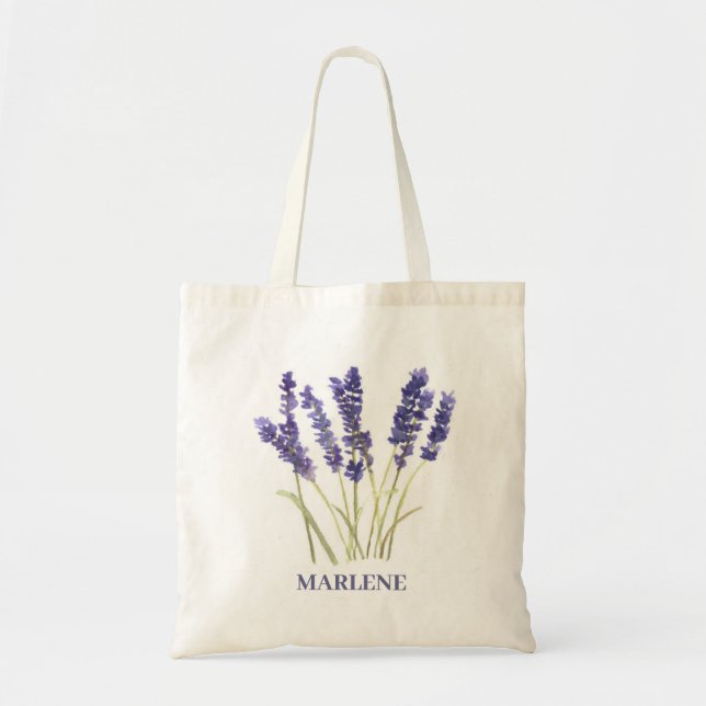 Tote Bag Aquarelle Lavande Fleurs Florales Violettes (Devant)