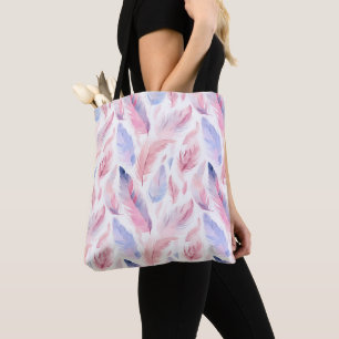 Tote Bag Aquarelle Lavande Rose Pastel Plumes Printemps