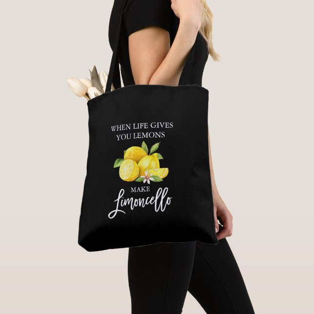 Tote Bag Aquarelle Lemons Brush Script Limoncello Noir (De près)