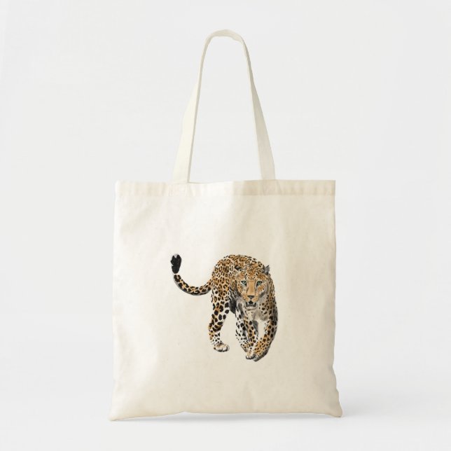 Tote Bag aquarelle léopard jungle chat animal peint vert (Devant)