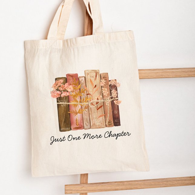 Tote Bag Aquarelle Livre Fleur Brown Pink Reading Citation (Close up)