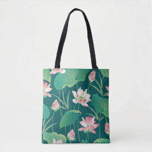 Tote Bag Aquarelle lotus : fleurs vintages sans soudure.