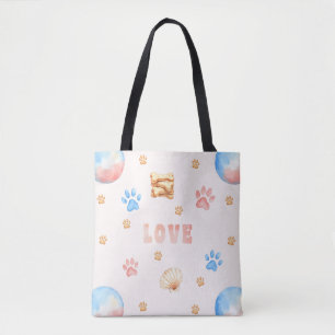 Tote Bag Aquarelle "LOVE" Design avec Empreintes de pattes 