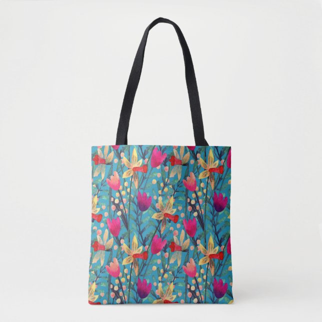 Tote Bag Aquarelle Lumineuse : Design Floral Sans Maille. (Devant)