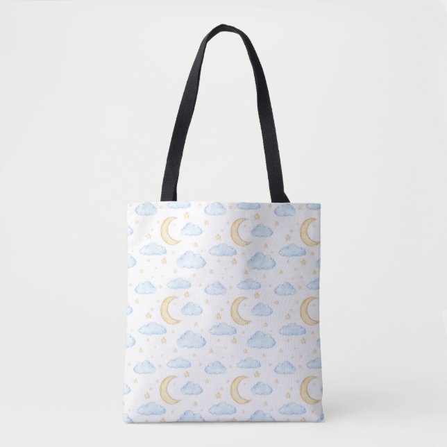 Tote Bag Aquarelle Lune étoiles et nuages Motif (Devant)