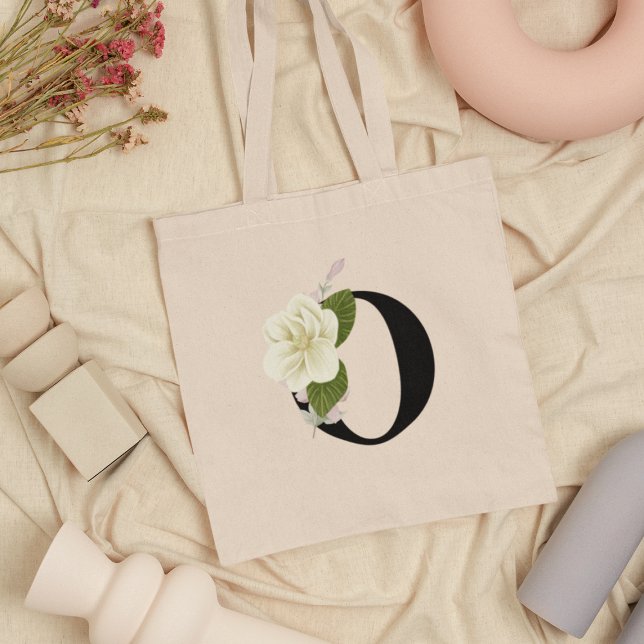 Tote Bag Aquarelle Magnolia Flower Monogramme initial (Créateur téléchargé)