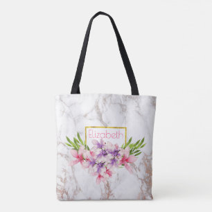 Tote Bag Aquarelle Magnolias, Faux Marble Texture personnal
