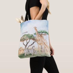 Tote Bag Aquarelle maman et bébé Animaux africains