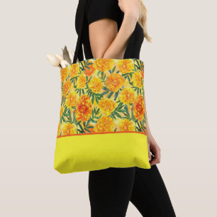 Tote Bag Aquarelle Marigolds jaune et orange, Bloc de coule