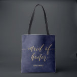 Tote Bag Aquarelle marine simple et huile d'or Maid of Hono<br><div class="desc">Simple Navy Watercolor & Gold personnalisable couleur Arrière - plan pour n'importe quelle palette de couleurs mariage cliquez sur la personnaliser plus loin pour Changer la couleur arrière - plan! avec amusant faux feuille d'or typographie mariage et polices de script modernes. Simple et élégant mariage femme de chambre d'honneurTote Sacs...</div>