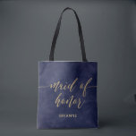 Tote Bag Aquarelle marine simple et huile d'or Maid of Hono<br><div class="desc">Simple Navy Watercolor & Gold personnalisable couleur Arrière - plan pour n'importe quelle palette de couleurs mariage cliquez sur la personnaliser plus loin pour Changer la couleur arrière - plan! avec amusant faux feuille d'or typographie mariage et polices de script modernes. Simple et élégant mariage femme de chambre d'honneurTote Sacs...</div>
