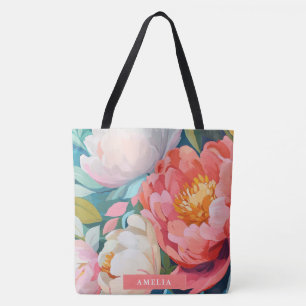 Tote Bag Aquarelle maximaliste Florales vibrantes pivoines