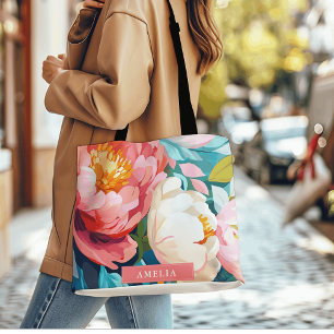 Tote Bag Aquarelle maximaliste Florales vibrantes pivoines