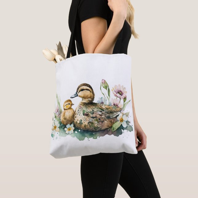 Tote Bag Aquarelle mère canard et canard (De près)