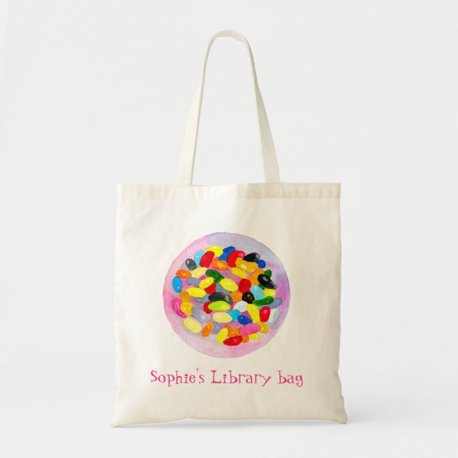 Tote Bag Aquarelle mignonne bonbon nom bibliothèque (Devant)