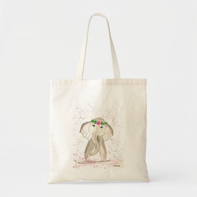 Tote Bag Aquarelle mignonne d'éléphant pour bébé (Devant)