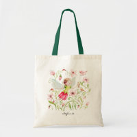 Aquarelle mignonne Fée et Fleurs roses