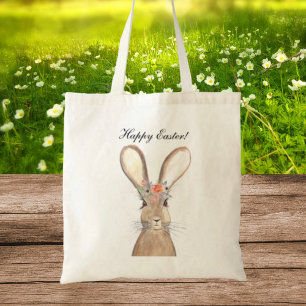 Tote Bag Aquarelle mignonne Lapin Lapin Lièvre Pâques Flora