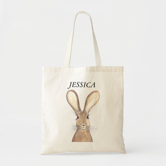 Tote Bag Aquarelle mignonne Lapin Lapin Lièvre Pâques Flora (Devant)