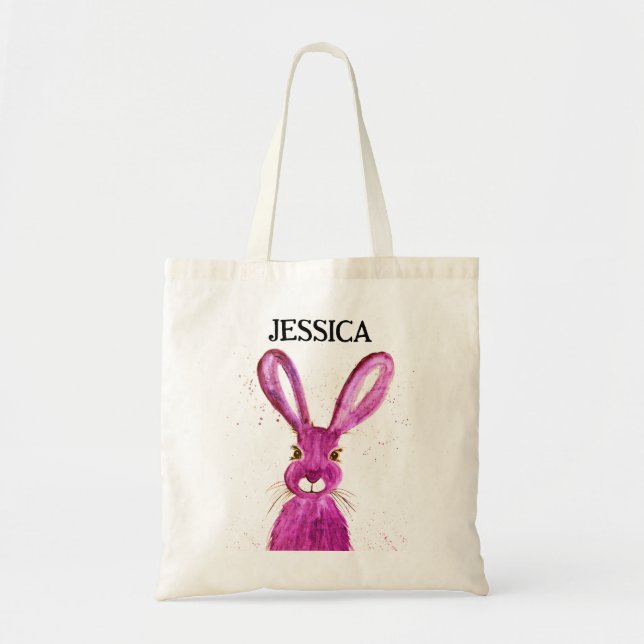Tote Bag Aquarelle mignonne Lapin Lapin Lièvre Pâques Flora (Devant)
