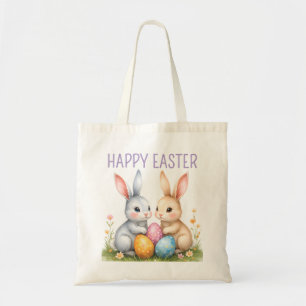 Tote Bag Aquarelle mignonne lapins de Pâques heureux Pâques