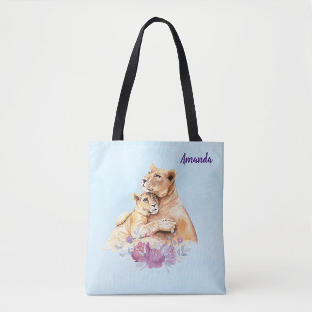 Tote Bag Aquarelle mignonne Mère Lion & Cub (Devant)