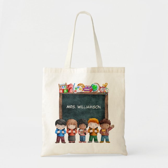 Tote Bag Aquarelle mignonne Retour à l'école Fournitures po (Devant)