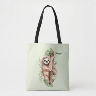 Tote Bag Aquarelle mignonne Sloth & Feuilles tropicaux