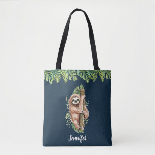 Tote Bag Aquarelle mignonne Sloth & Feuilles tropicaux