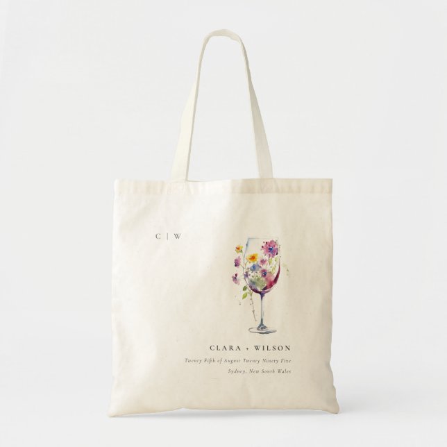 Tote Bag Aquarelle minimale Floral Vin Mariage (Devant)
