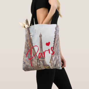 Tote Bag Aquarelle minimaliste moderne Paris Eiffel