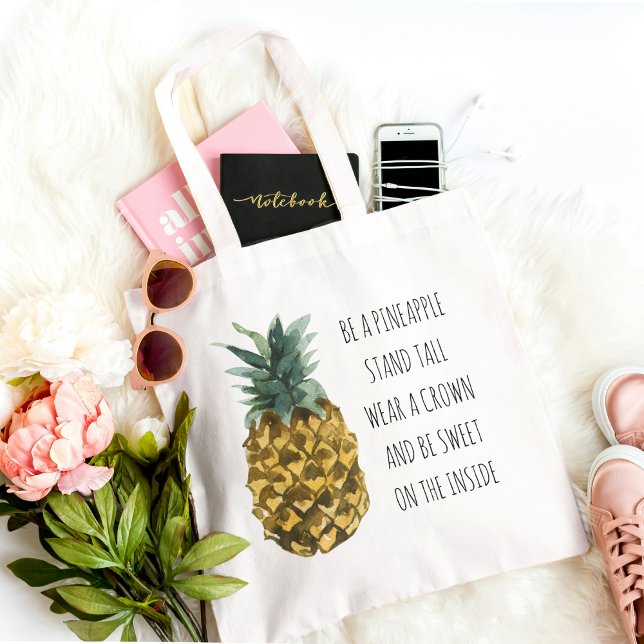 Tote Bag Aquarelle moderne ananas et citation amusante posi (Créateur téléchargé)