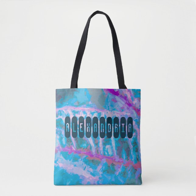 Tote Bag Aquarelle moderne bleu rose Artsy Personnaliser (Devant)
