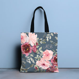 Tote Bag Aquarelle moderne chic rose bordeaux Nom floral