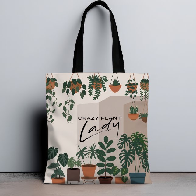 Tote Bag Aquarelle moderne Crazy Plante Lady Houseplant (Créateur téléchargé)