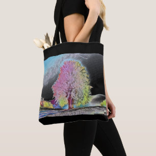 Tote Bag Aquarelle moderne des arbres enneigés colorés