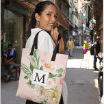 Tote Bag Aquarelle moderne Fleurs roses Monogrammes<br><div class="desc">Aquarelle moderne Fleurs roses Monogrammes</div>