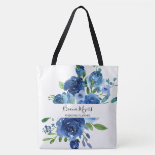 Tote Bag Aquarelle Moderne Floral Marine Bleu Entreprise Fo