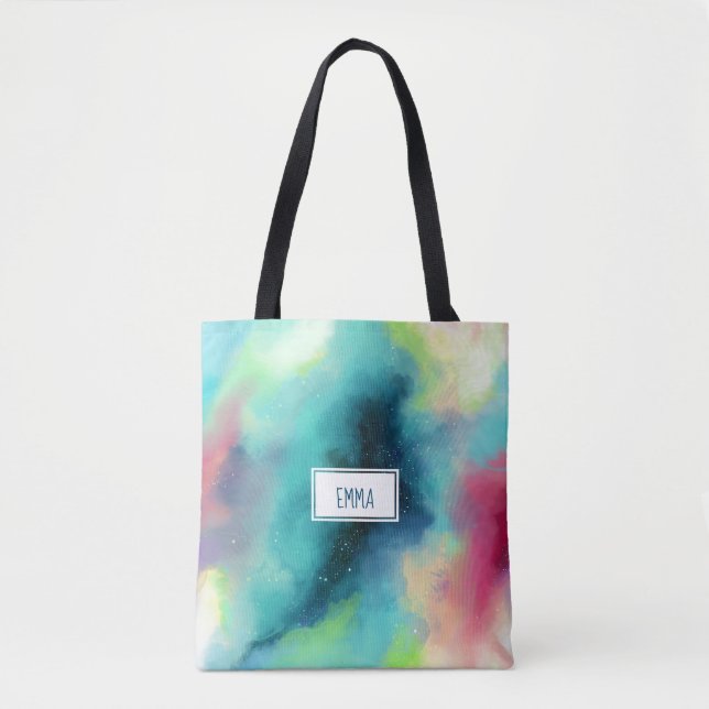 Tote Bag Aquarelle moderne Green & Red Space Nebula (Devant)