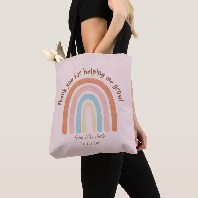 Tote Bag Aquarelle moderne Rainbow Teacher Merci - (De près)