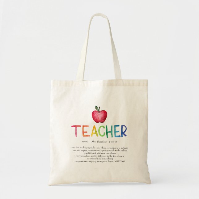 Tote Bag Aquarelle moderne Rainbow Teacher Merci (Devant)