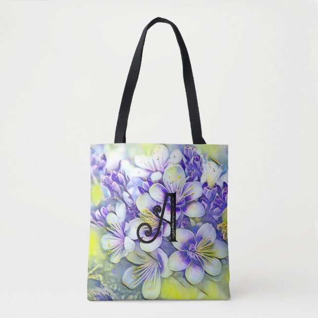Tote Bag Aquarelle Monogram White Cherry Blossoms (Devant)